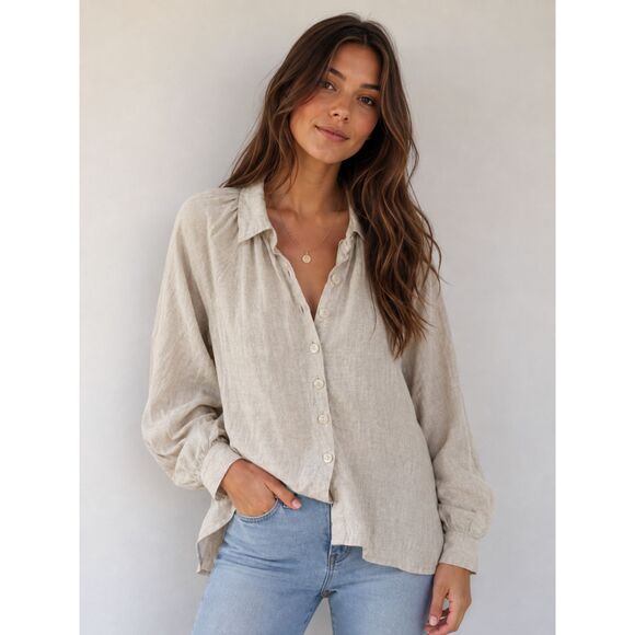 Cleobella Tops - NWOT Cleobella Flax Beige Cotton Blouse Bishop Sleeve - Sz Small